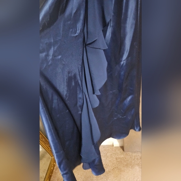 DAVIDS BRIDAL Charmeuse Chiffon Illusion Halter Dress in Blue. Size 2 NWT - Picture 12 of 15